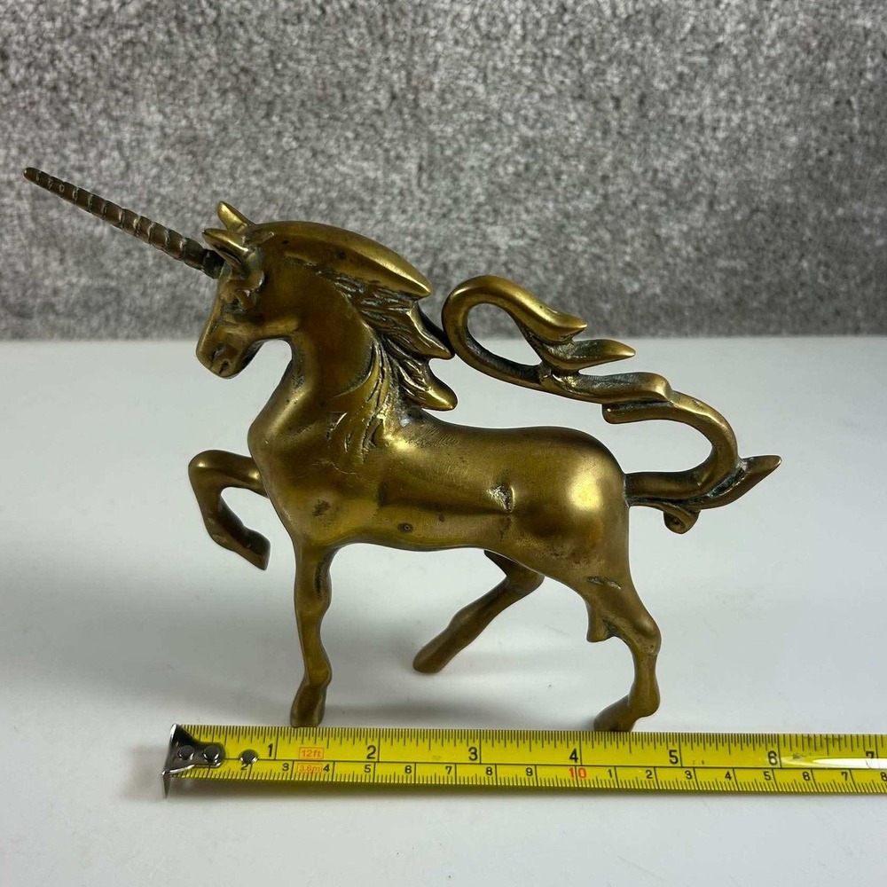 Vintage Brass Unicorn Figurine Gold Prancing Mythical Statue - Picture 7 of 8